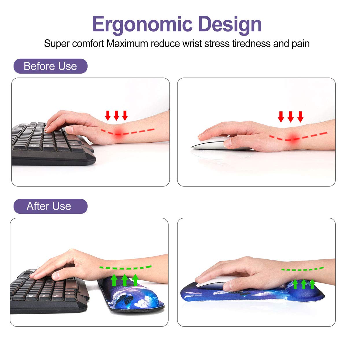 ToLuLu Keyboard Wrist Rest Pad Ergonomic Mouse Pad Set, Gel Mouse Pad for Computer Laptop, Non Slip