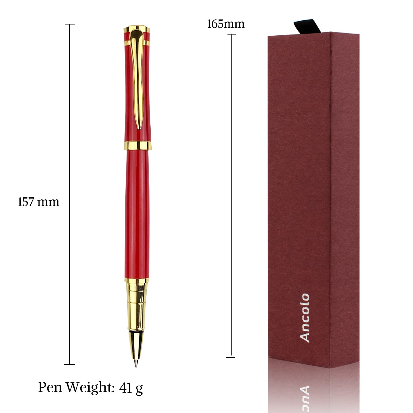 Ancolo Luxury Pen Set- High End Gift Box, Red Color, Refillable, Black Ink Refill Included - 0.7