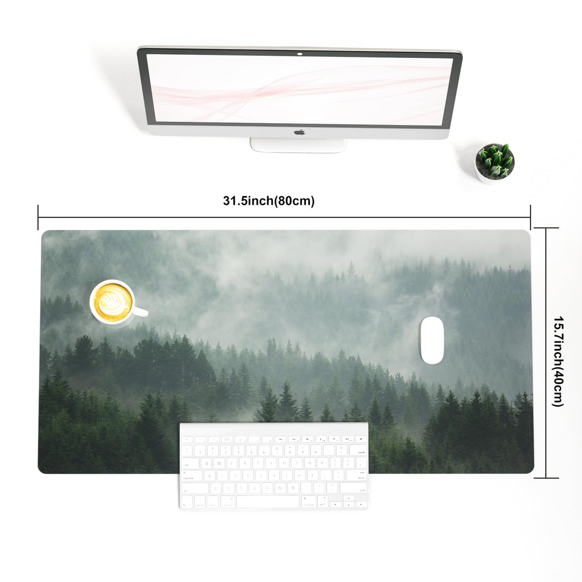 Faux Leather Large Mouse Pad, Office Desk Mat, 31.5"x15.7", Foggy Forest