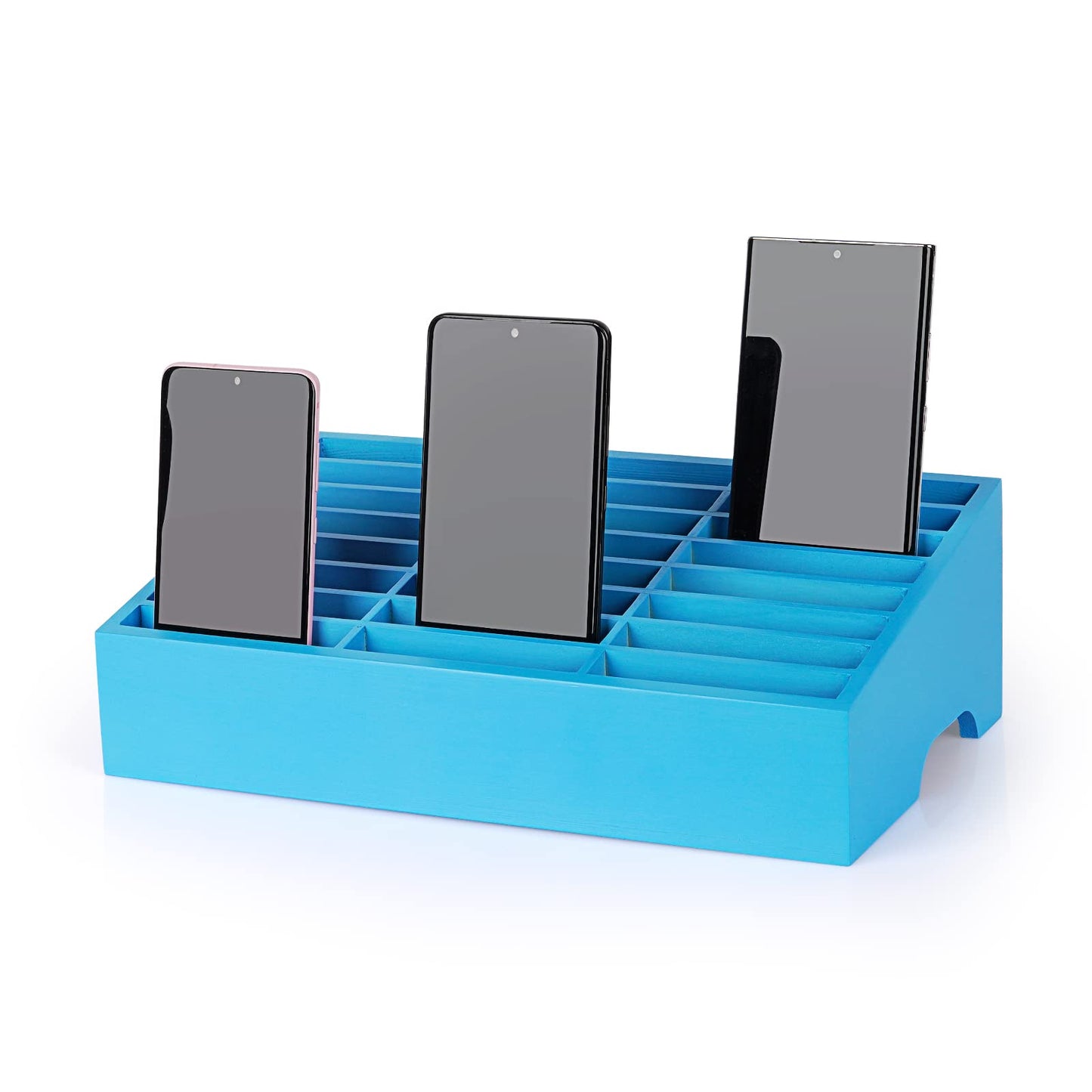 Ozzptuu 24-Grid Wooden Cell Phone Holder Desktop Organizer
