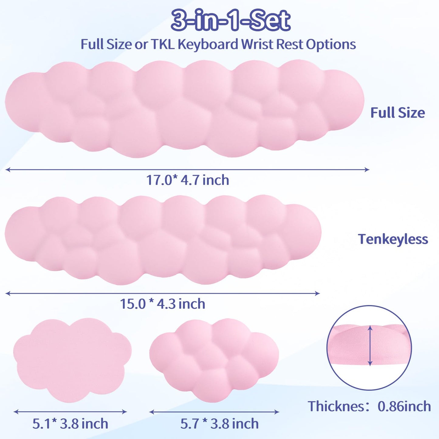 Sushret Cloud Wrist Rest Keyboard, Cloud Keyboard Wrist Pad Set with PU Leather Memory Foam, Cute