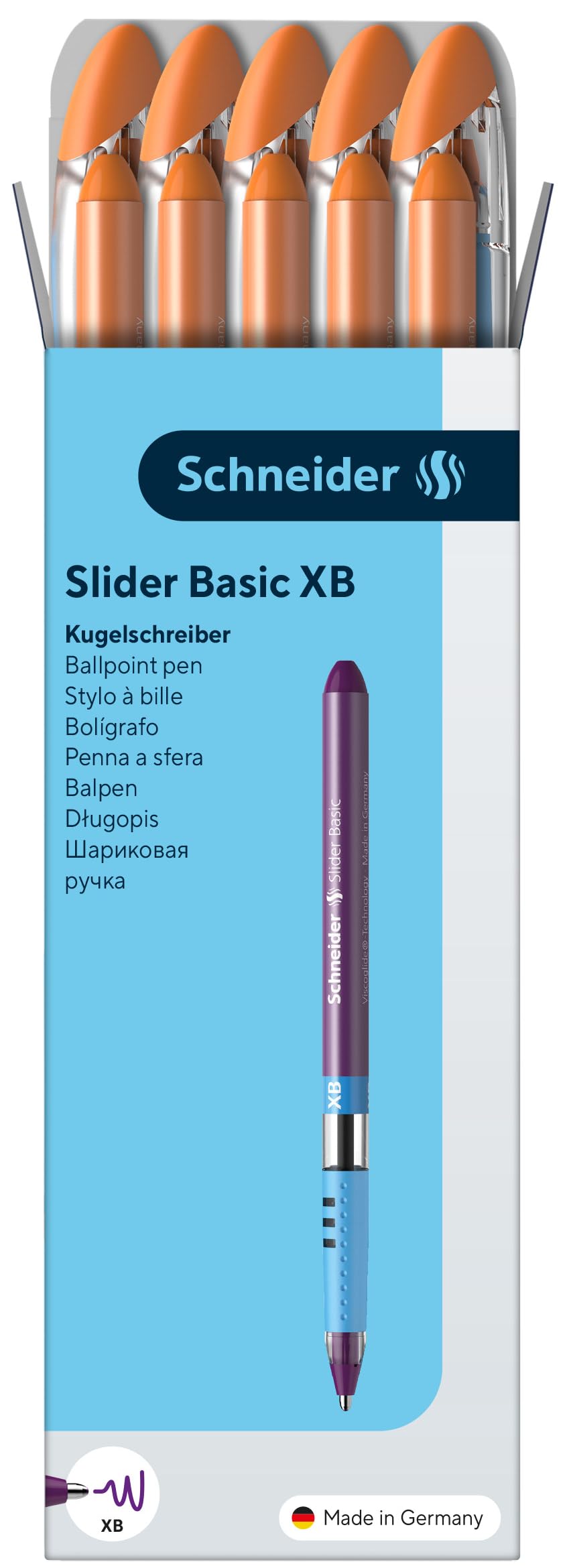 Schneider Slider Basic XB Ballpoint Pen, Box of 10, Orange (151206)