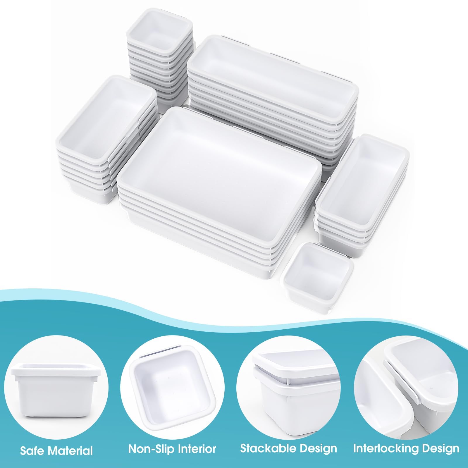 33 PCS Drawer Organizer Set, 4 Size Makeup Drawer Divider Organizer With Non-Slip Pads