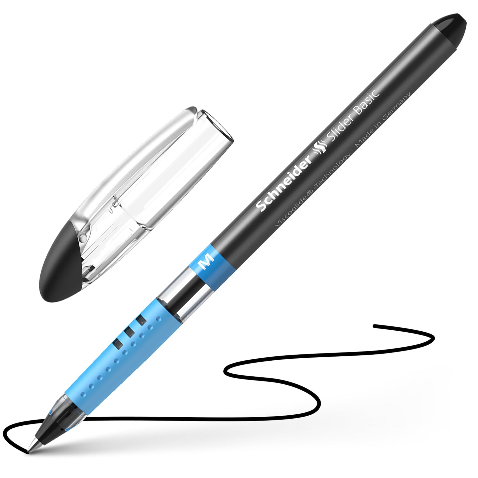 Schneider Slider Basic M (Medium) Ballpoint Pen, 1.0 mm, Transparent Barrel, Black Ink, Box of 10