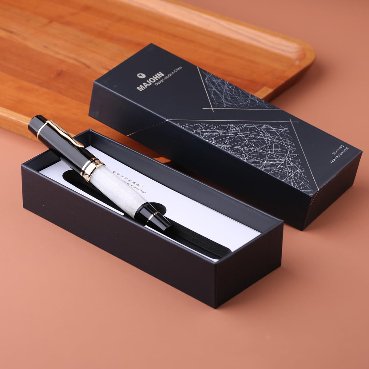 erofa Majohn P139 Piston Resin Fountain Pen Medium Nib with Box, Brass Piston System Large Capacity