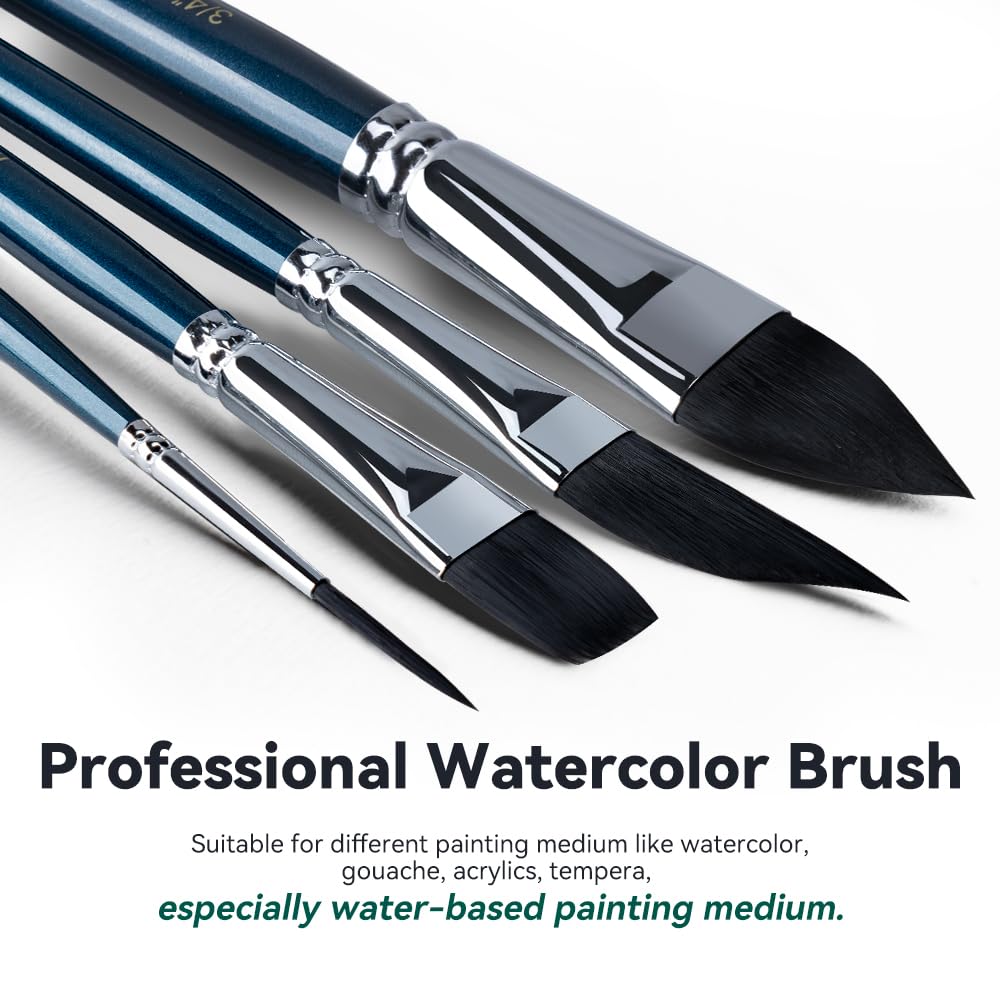 Transon 10pcs Natural Watercolor Paint Brush Set Professional for Watercolor Acrylic Ink Gouache