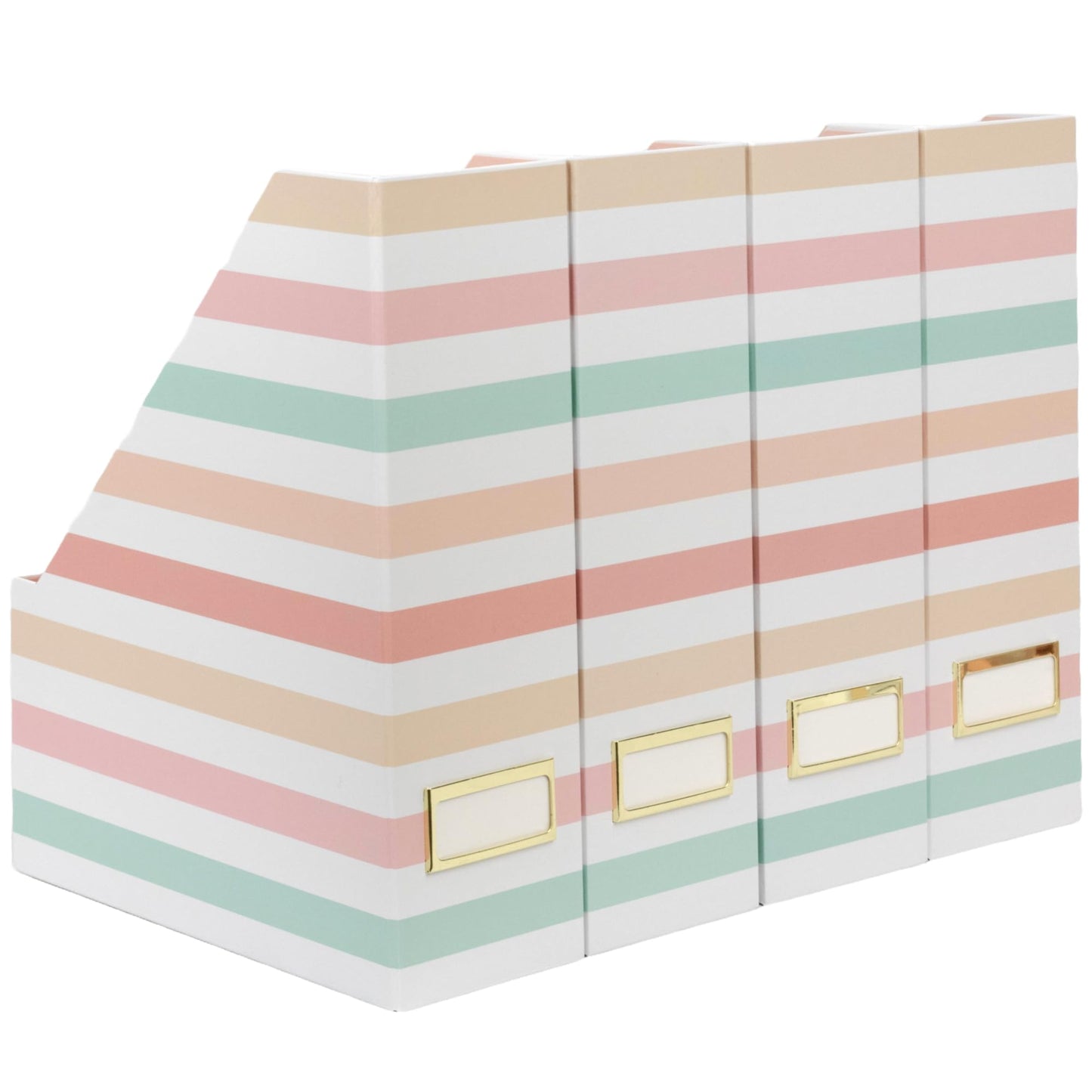 BLU MONACO | Cardboard Magazine File Holder Set of 4 | Vertical Magazine File Holder with Gold