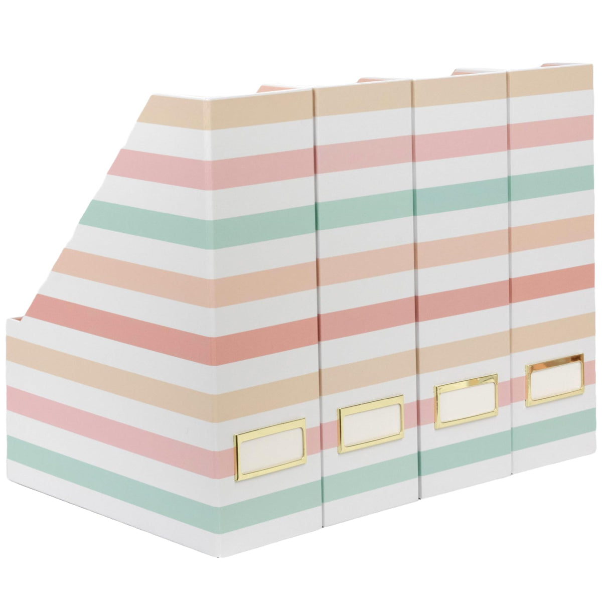 BLU MONACO | Cardboard Magazine File Holder Set of 4 | Vertical Magazine File Holder with Gold