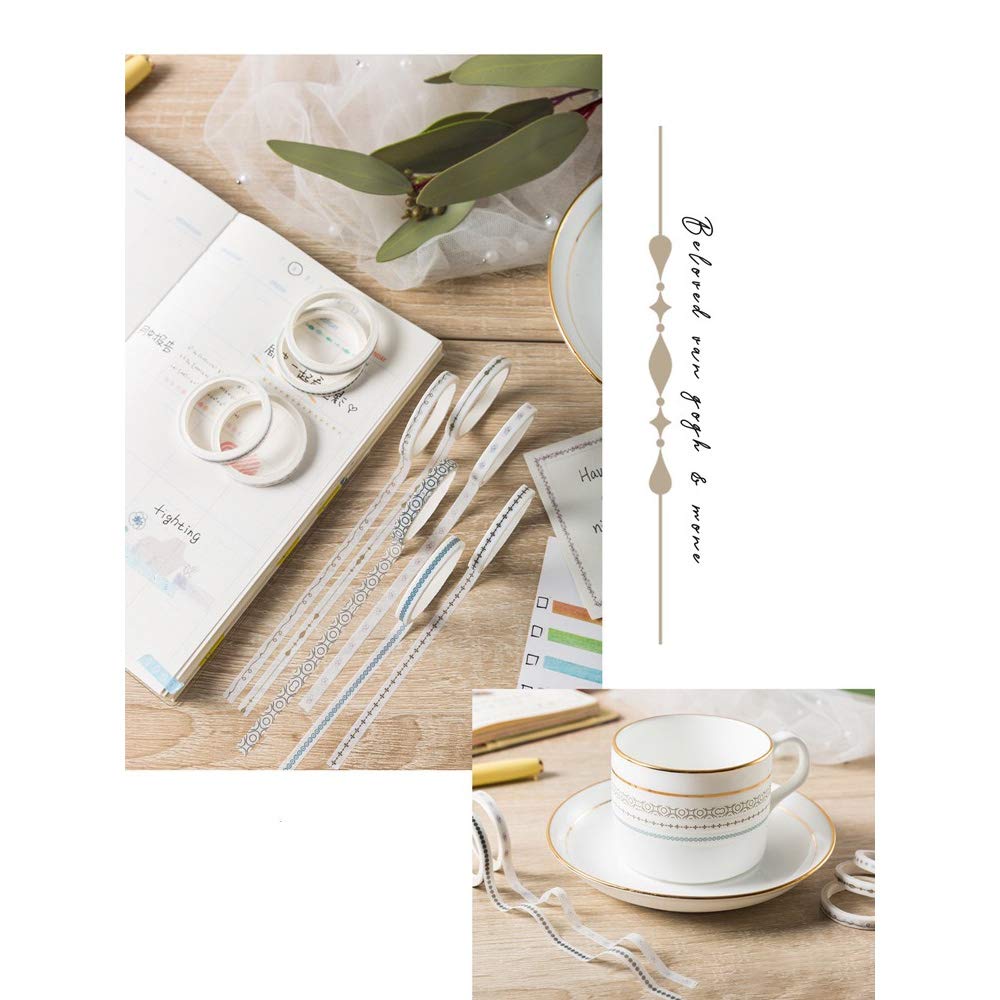 ZMLSED Vintage Pattern 5mm Wide Skinny Washi Tape Set, 10 Rolls Minimalist Japanese Masking