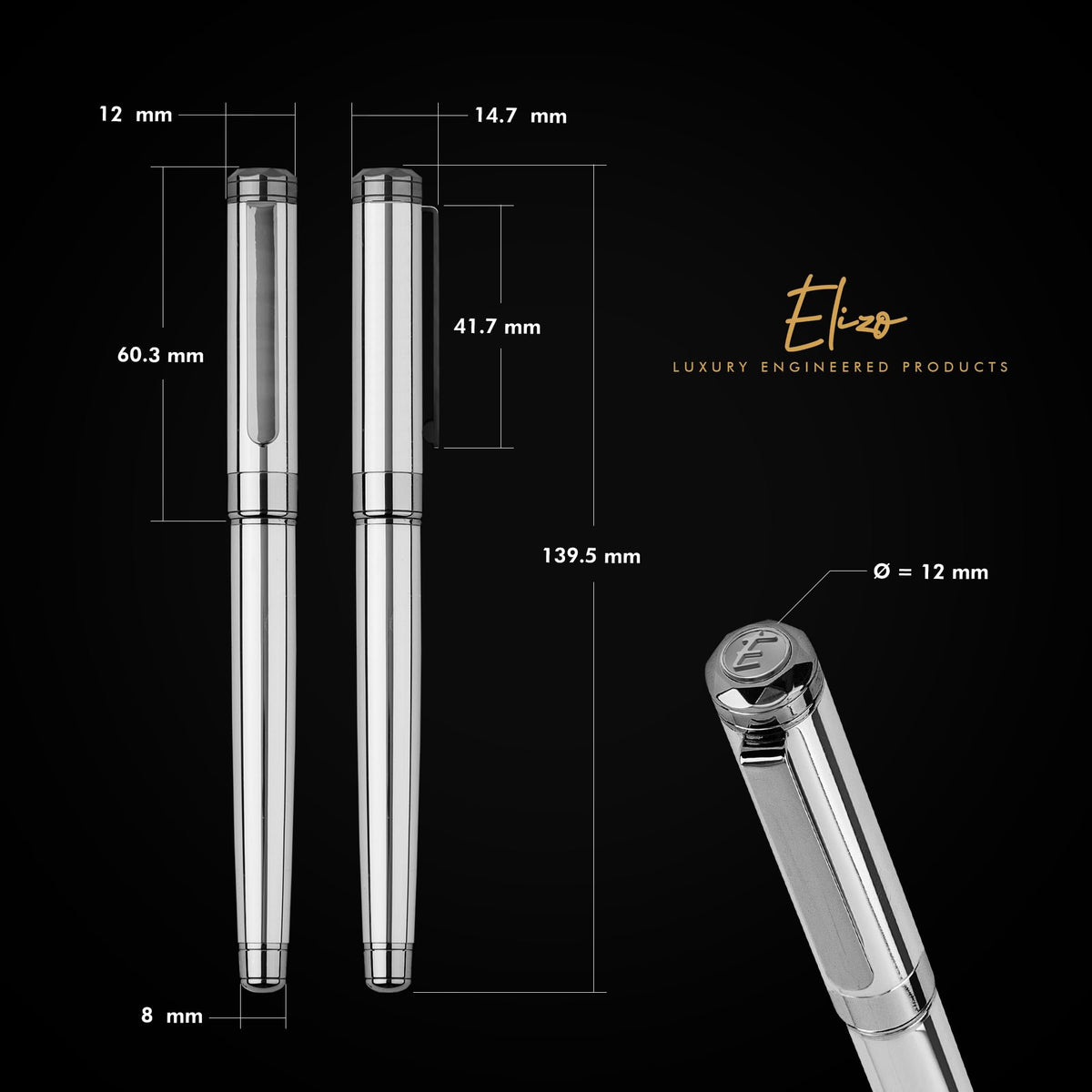 ELIZO Luxury Pen Fancy Chrome Silver Nice Gift Rollerball Cool Pens Best Schmidt Ink EDC Pen