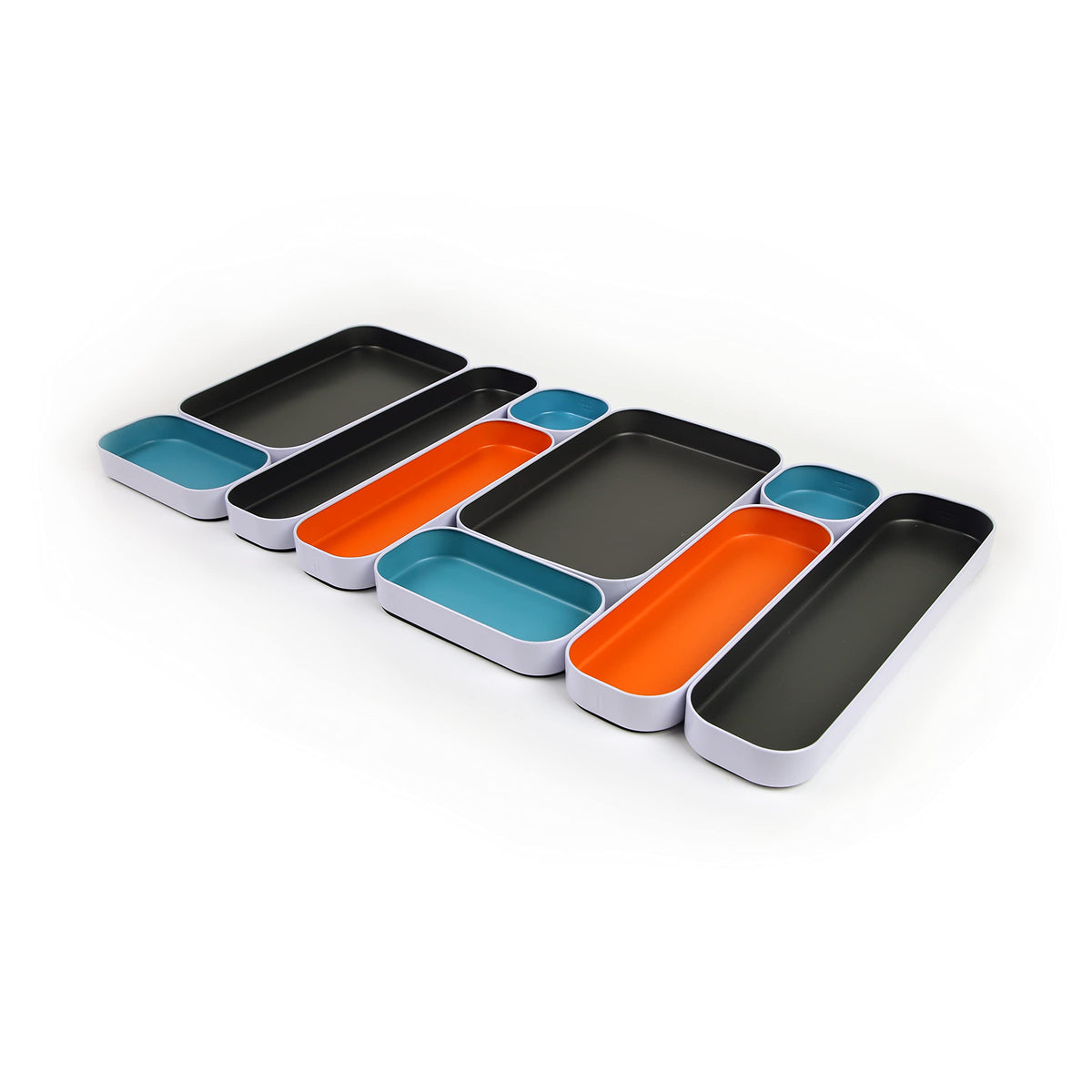 Three by Three Seattle Metal Drawer Organizer Tray Set, 10-Pc (Gray Mix)