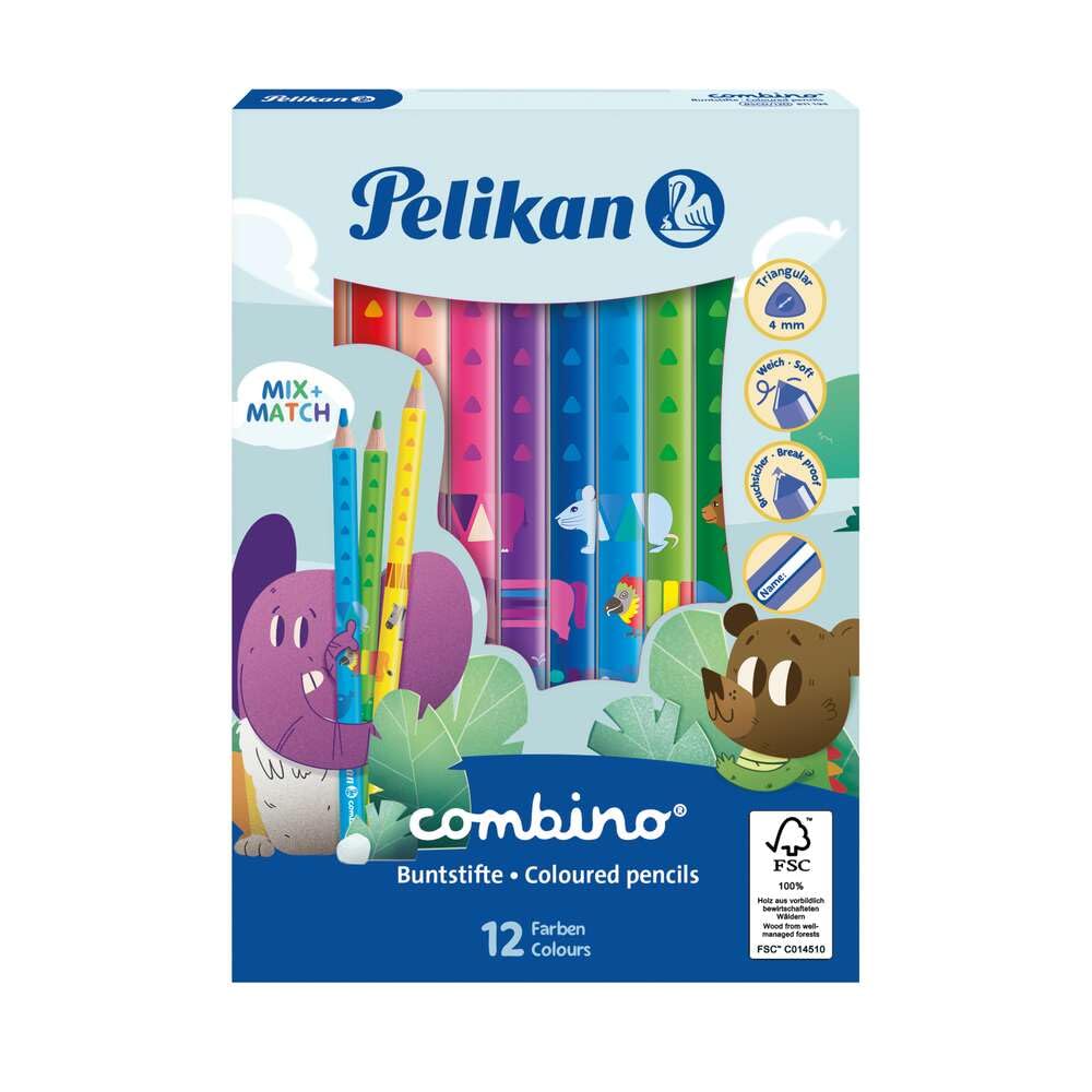 Pelikan 810401 Combino Children’s Learning to Write Pencil, Pink 12 coloured pencils 12 Stifte