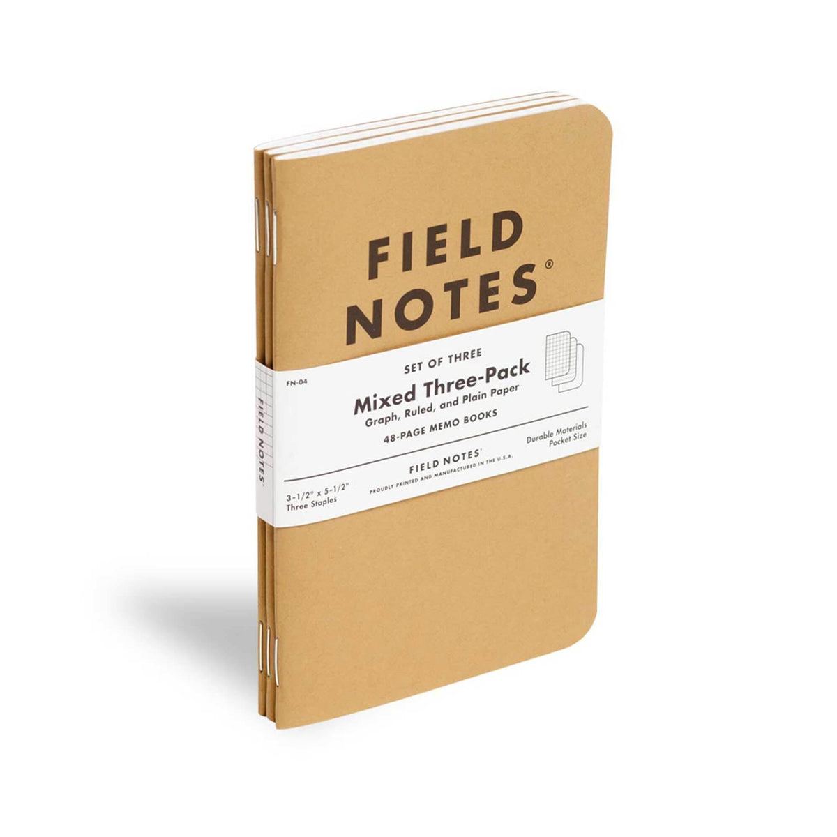 Field Notes: Original Kraft 3-Pack - Mixed Paper (1 Graph/Grid, 1 Ruled/Lined, 1 Plain/Blank) Memo