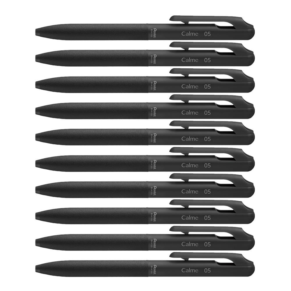 Pentel Oil Based Ballpoint Pen, Calme, 0.5mm, Black, Black Ink, 10 Count BXA105A-A