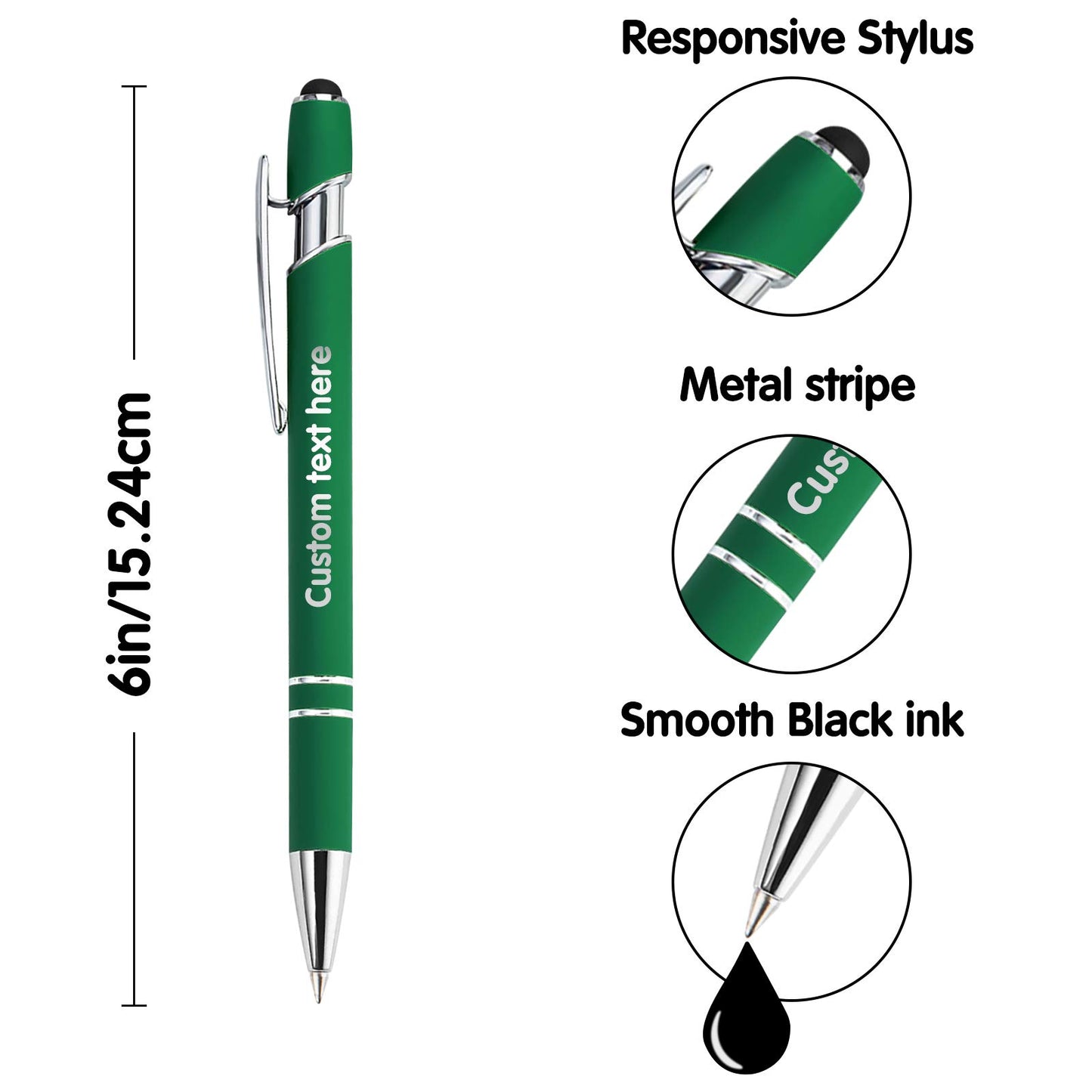 10 Pcs Personalized Pens in Bulk with Stylus Tip - Custom Print with Name 0.5 mm Soft Touch Medium
