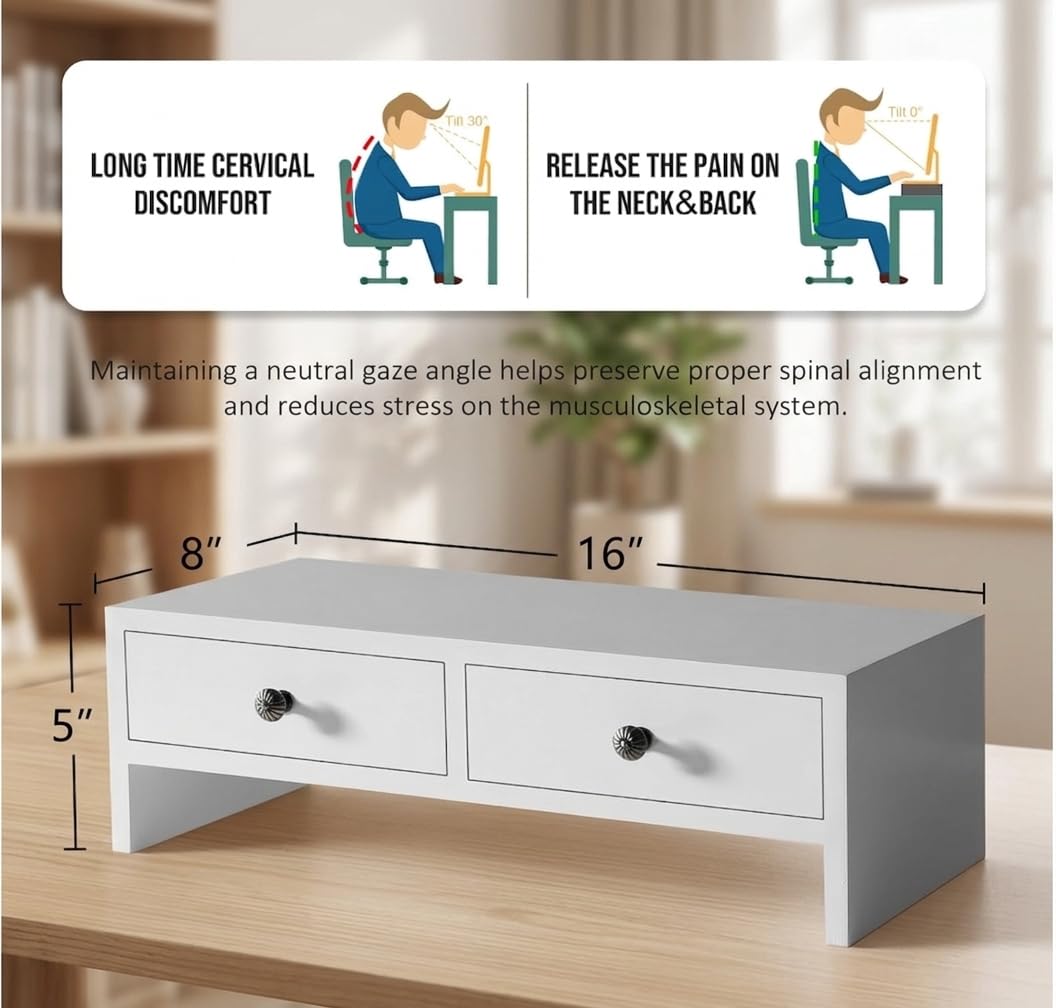 WELLAND Monitor Stand Riser with Drawers, Computer Monitor Stand, Desktop Organizer Stand for