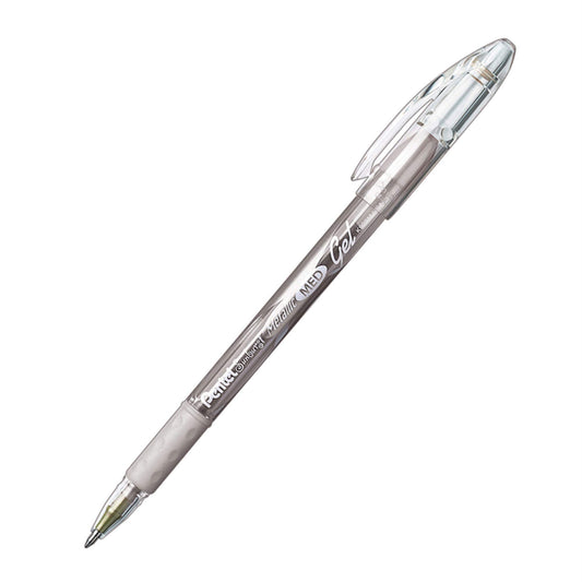 Pentel Sunburst Metallic Gel Pen, 0.8mm Tip, Silver/Transparent Barrel Silver Ink, Box of 12