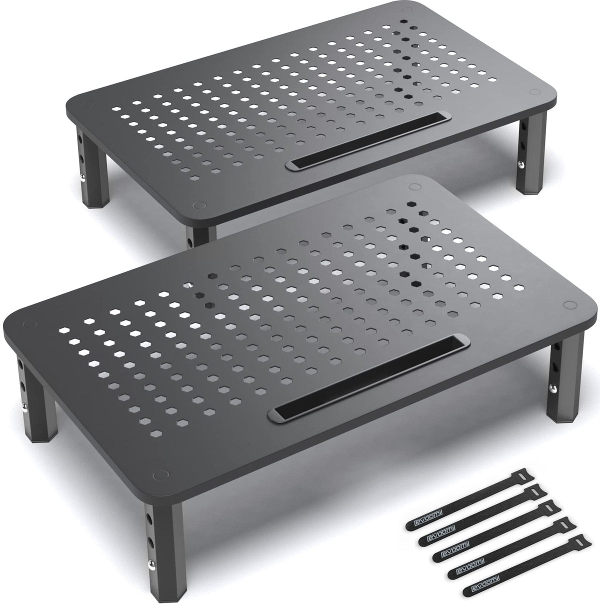 EVOOMI Back Saver Monitor Stand for Desk - 2 Pack Monitor Riser - Anti-Skid HD Hexagonal Steel