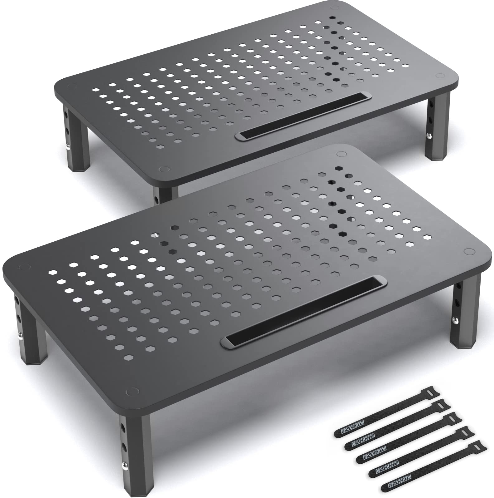 EVOOMI Back Saver Monitor Stand for Desk - 2 Pack Monitor Riser - Anti-Skid HD Hexagonal Steel