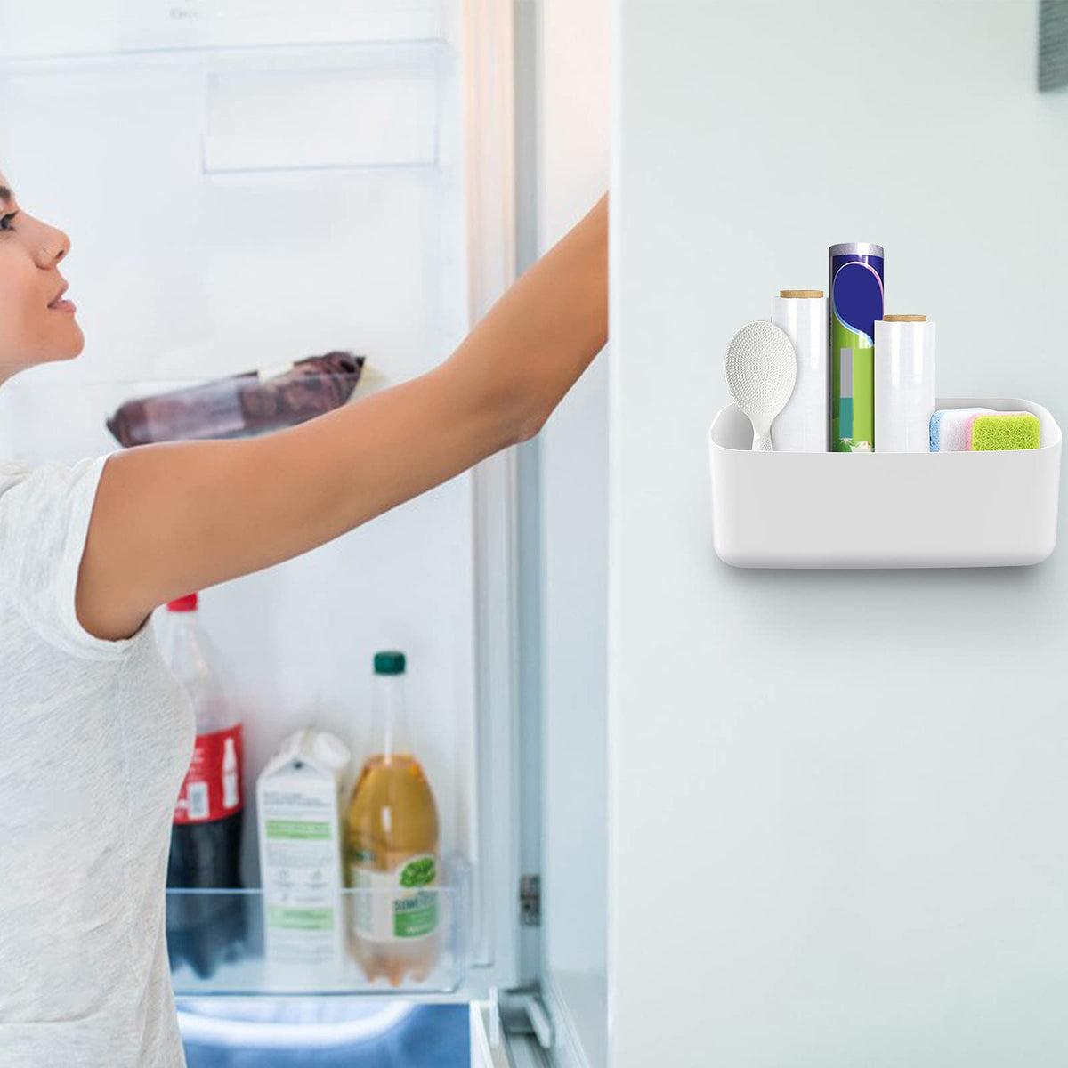 MoKo Magnetic Pen Holder and Lint Bin, Wide Storage Organizer, White
