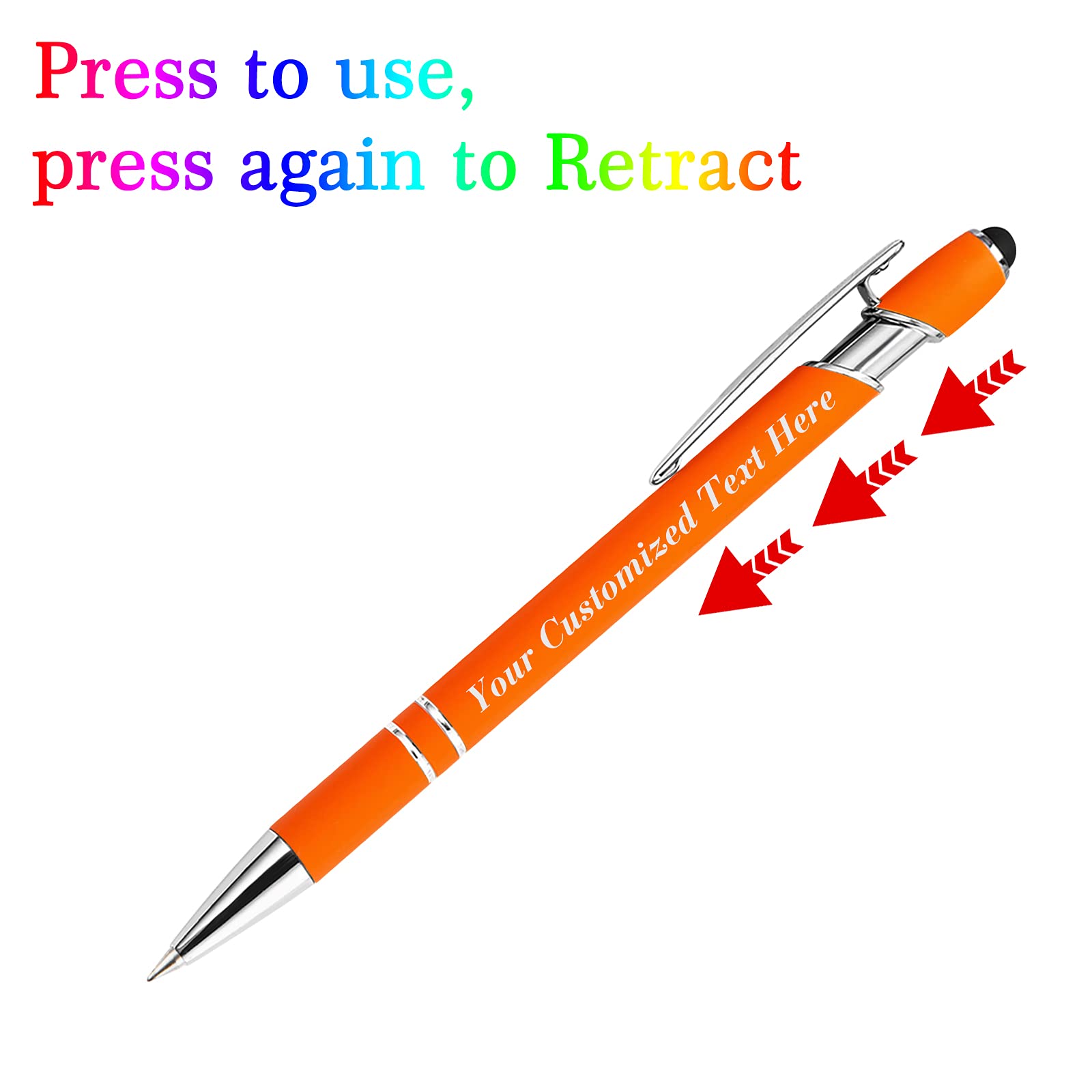 10 Pcs Personalized Pens in Bulk with Stylus Tip - Custom Print with Name 0.5 mm Soft Touch Medium