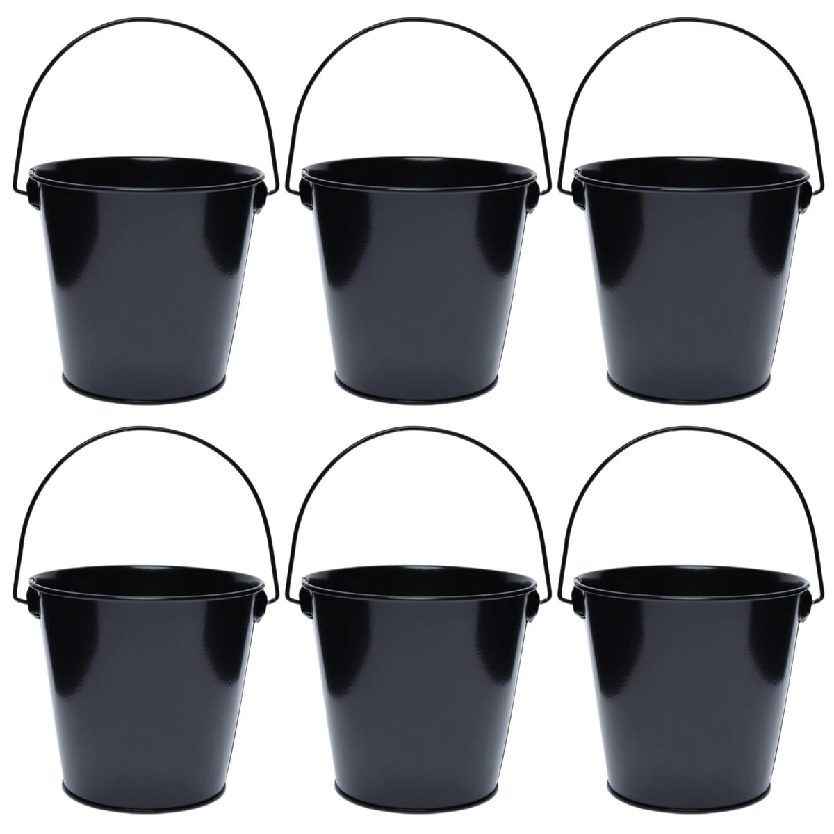 TAKMA Metal Buckets with Handle, 6 Pack 5.91 Inch Black Iron Pail, Easter Bucket,Pencil Holder and