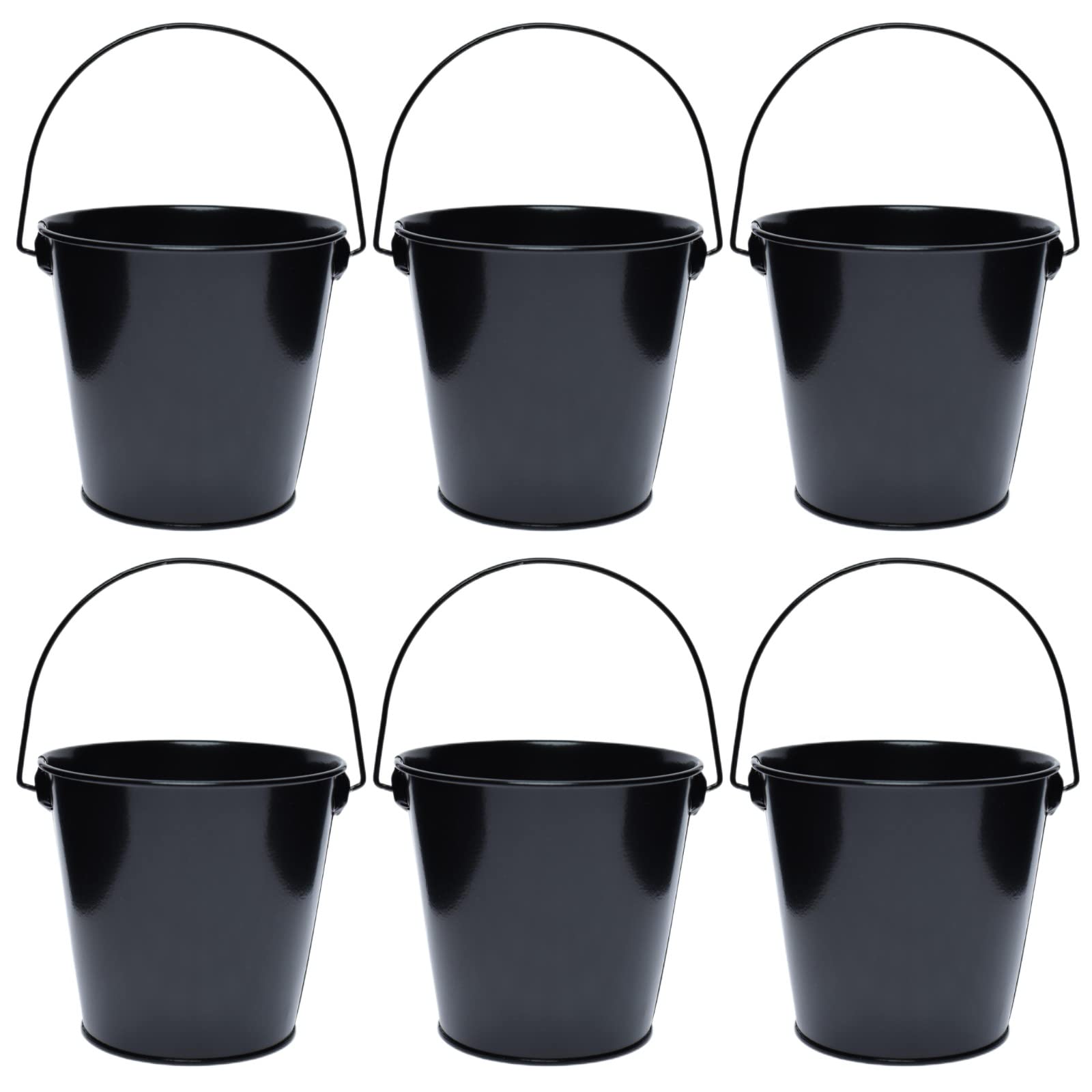 TAKMA Metal Buckets with Handle, 6 Pack 5.91 Inch Black Iron Pail, Easter Bucket,Pencil Holder and