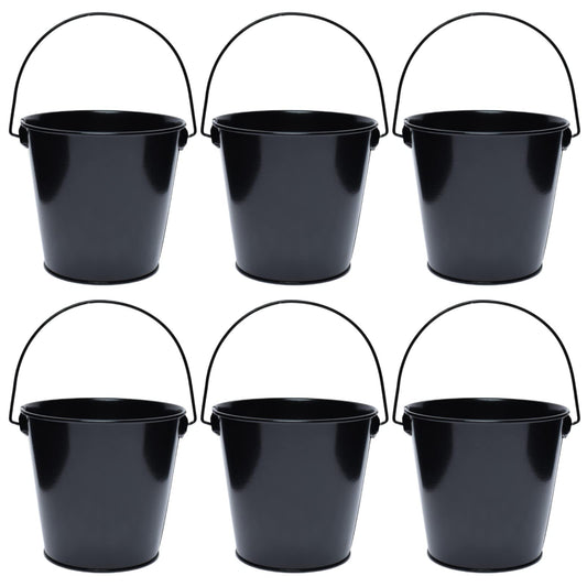 TAKMA Metal Buckets with Handle, 6 Pack 5.91 Inch Black Iron Pail, Easter Bucket,Pencil Holder and