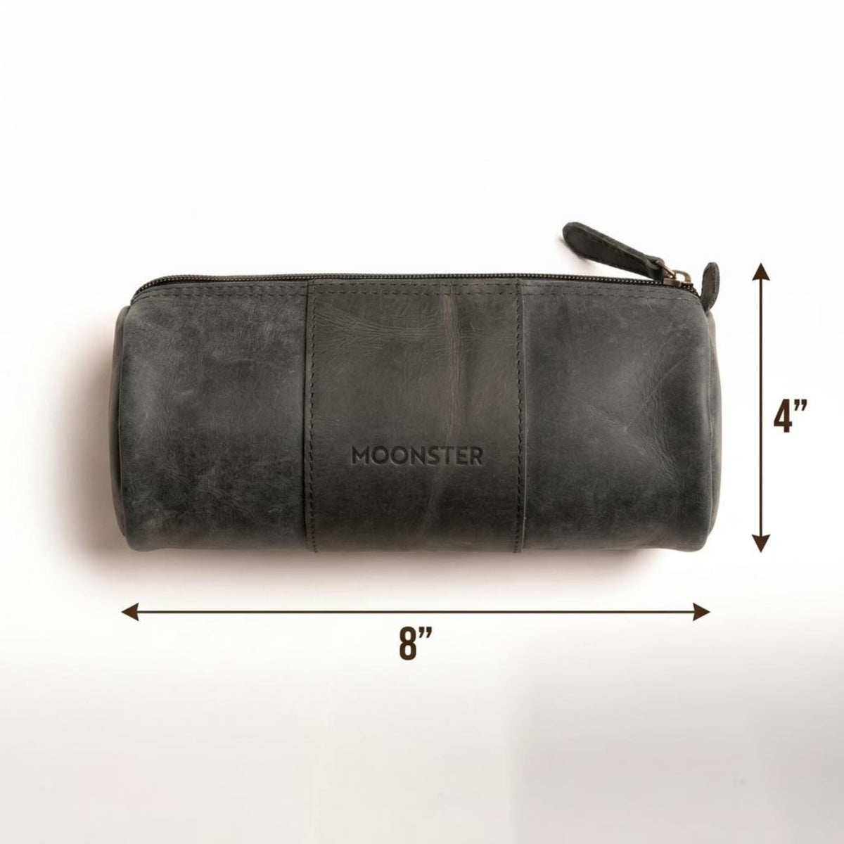 moonster Full-Grain Buffalo Leather Pen Case, 8x4 Inch, YYK Zipper, Linnen Interior, 6" Stainless