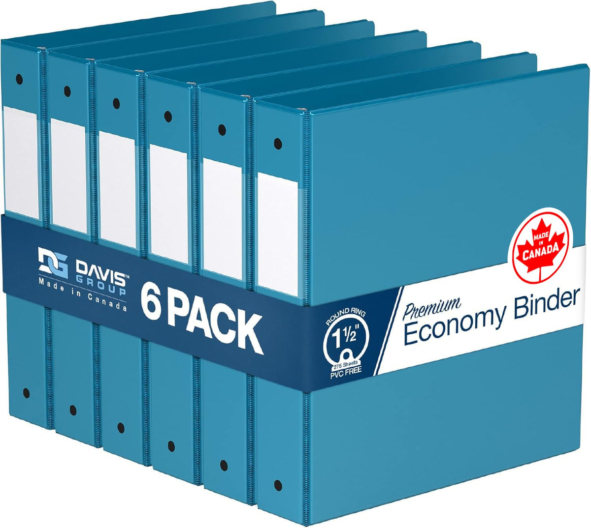 Premium Economy 3-Ring Binder, Spine Label, 1.5" Round Rings, Turquoise 6Pk