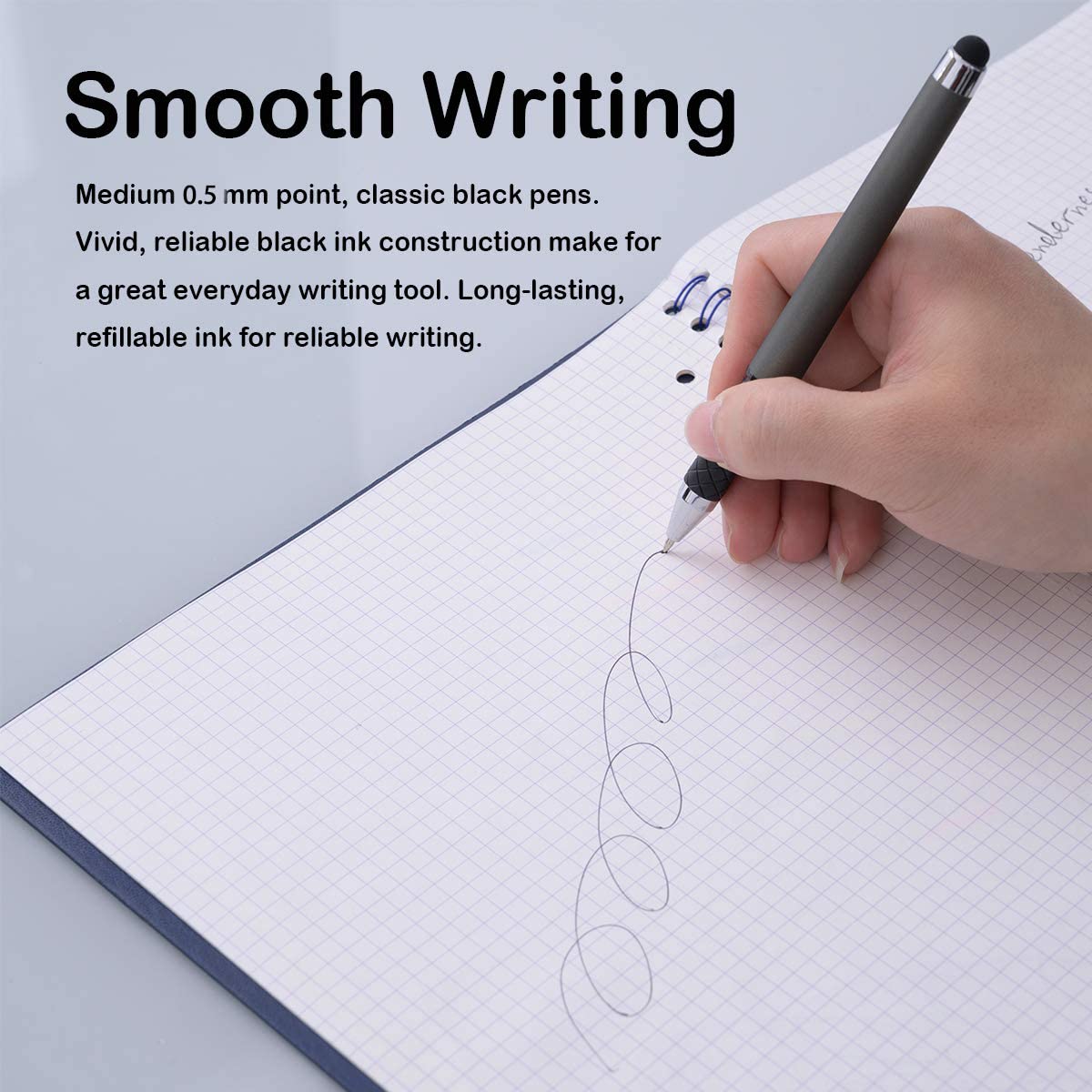 MiSiBao 0.5mm Black Ink Gel Ink Rollerball Pens 2 in 1 Medium Point Pens with Stylus Work Pen