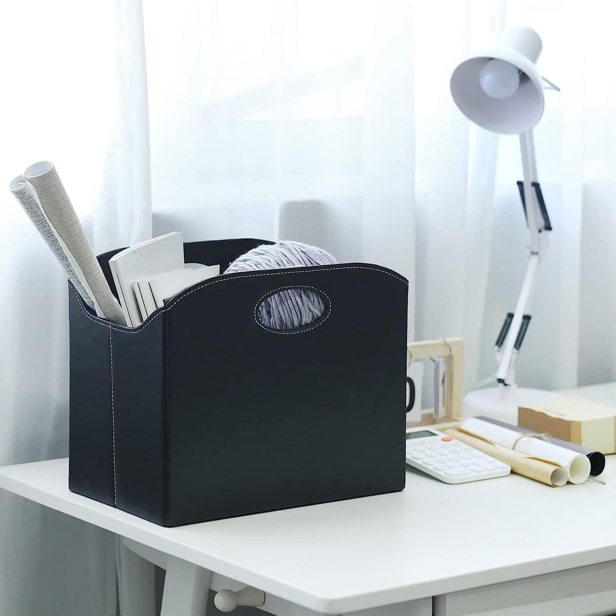 EZDeco Magazine Holder Foldable Magazine Rack Floor PU Leather File Holder Newspaper Book Storage