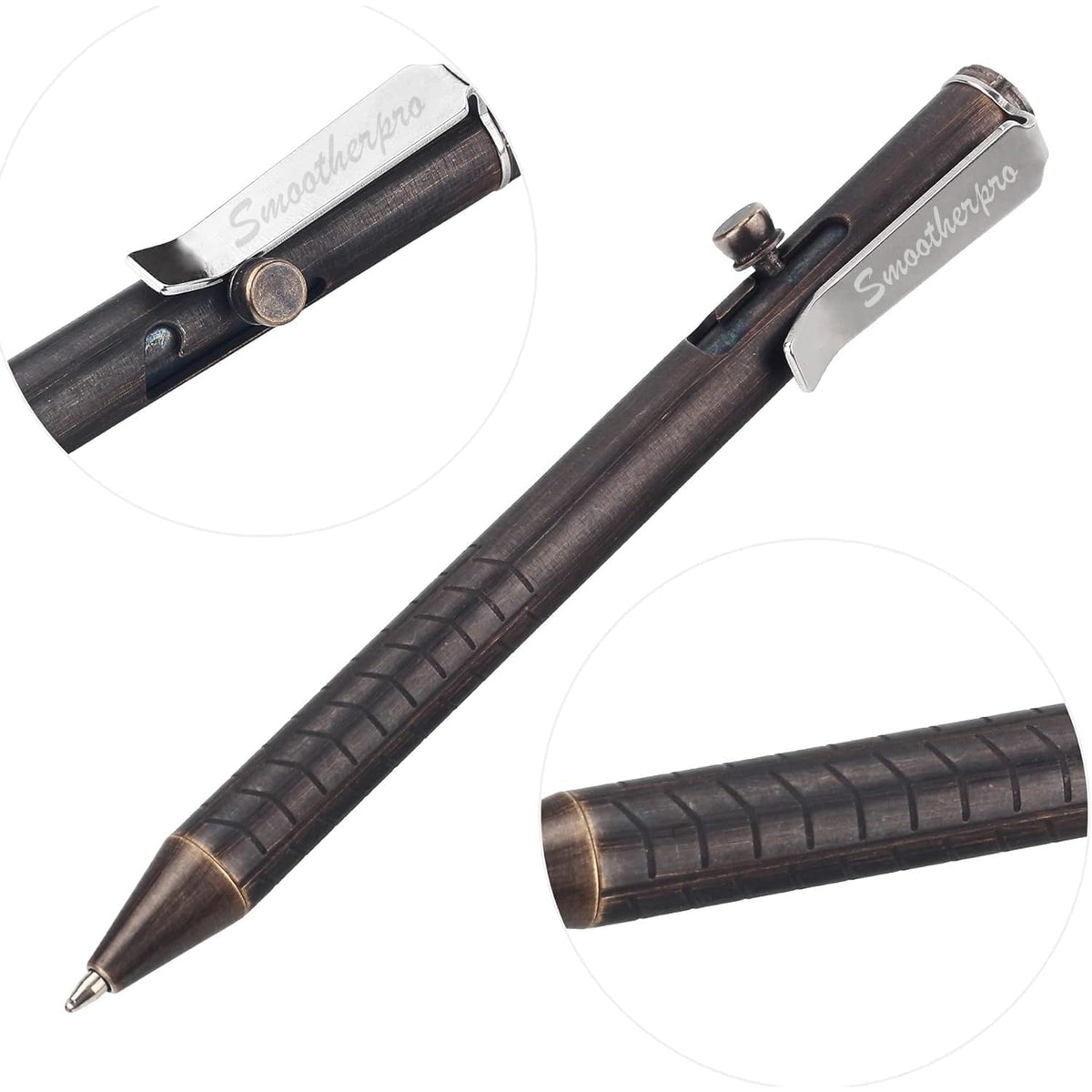 SMOOTHERPRO Solid Brass Bolt Action Pen，Compatible with Parker Refill