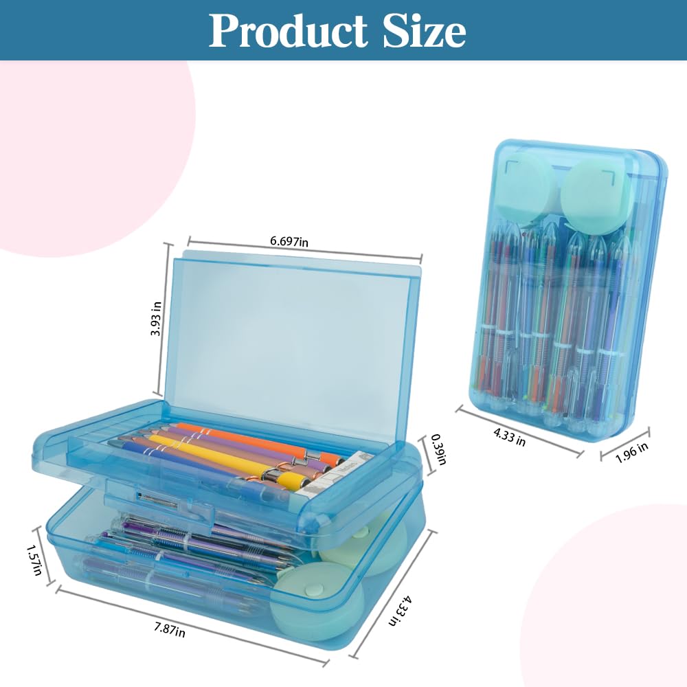 Pencil Case Box, 2 PCS Navy Blue Yellow Double Layer Large Capacity Plastic Pencil Boxs, Clear Hard