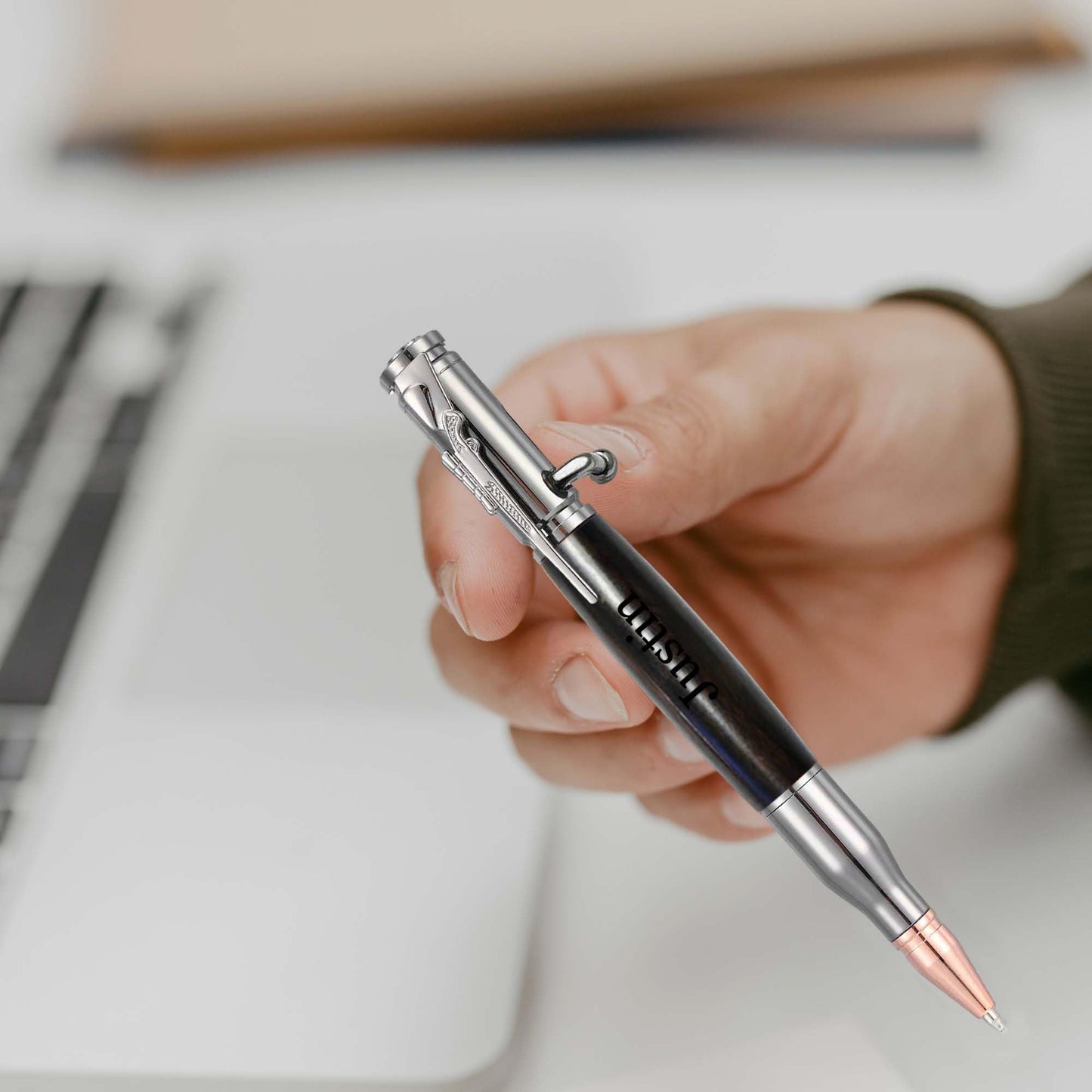 Personalized Bolt Action Pen, Free Engraved Wood Metal Ballpoint Pen with 2 Refills, Customized Pen