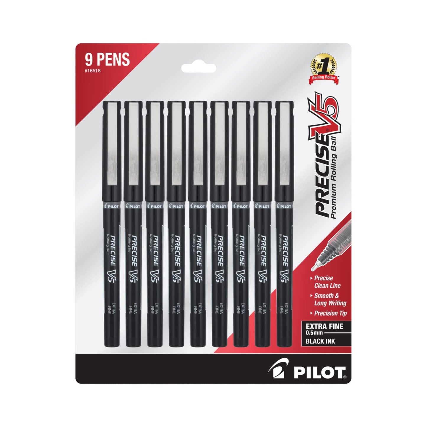 Pilot Precise V5 Stick Liquid Ink Rolling Ball Stick Pens, Extra Fine Point (0.5mm) Black Ink
