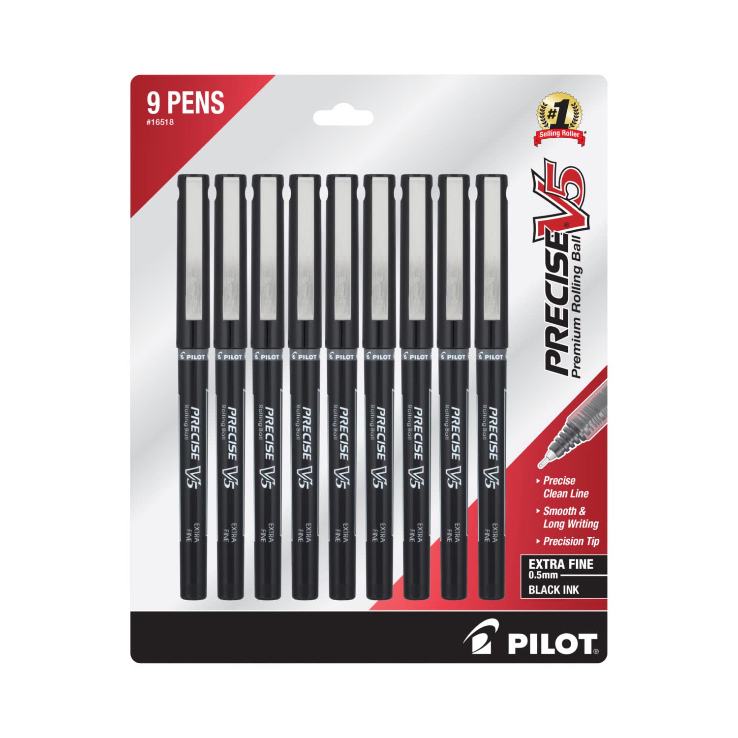 Pilot Precise V5 Stick Liquid Ink Rolling Ball Stick Pens, Extra Fine Point (0.5mm) Black Ink