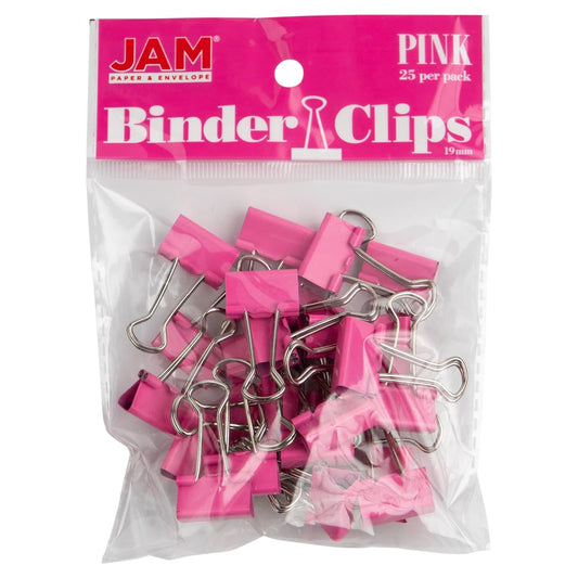 JAM PAPER Colorful Binder Clips - Small - 3/4 Inch (19 mm) - Pink Binderclips - 25/Pack