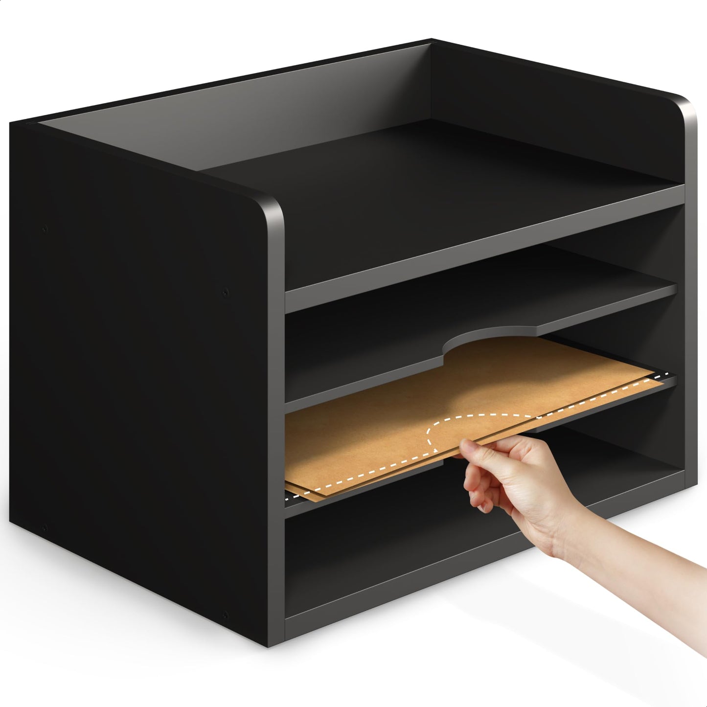 Ballucci File Organizer, 4-Tier Office Desk Organizer, Open Top Wood Paper Organizer for Classroom