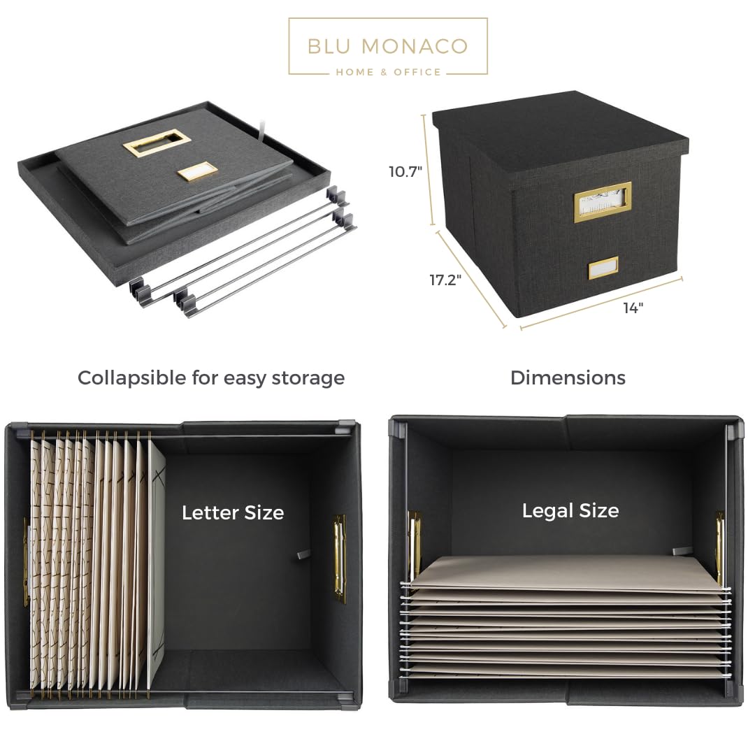 BLU MONACO | Desktop Hanging File Organizer Box with Lid | Hanging File Organizer for Desk in Grey