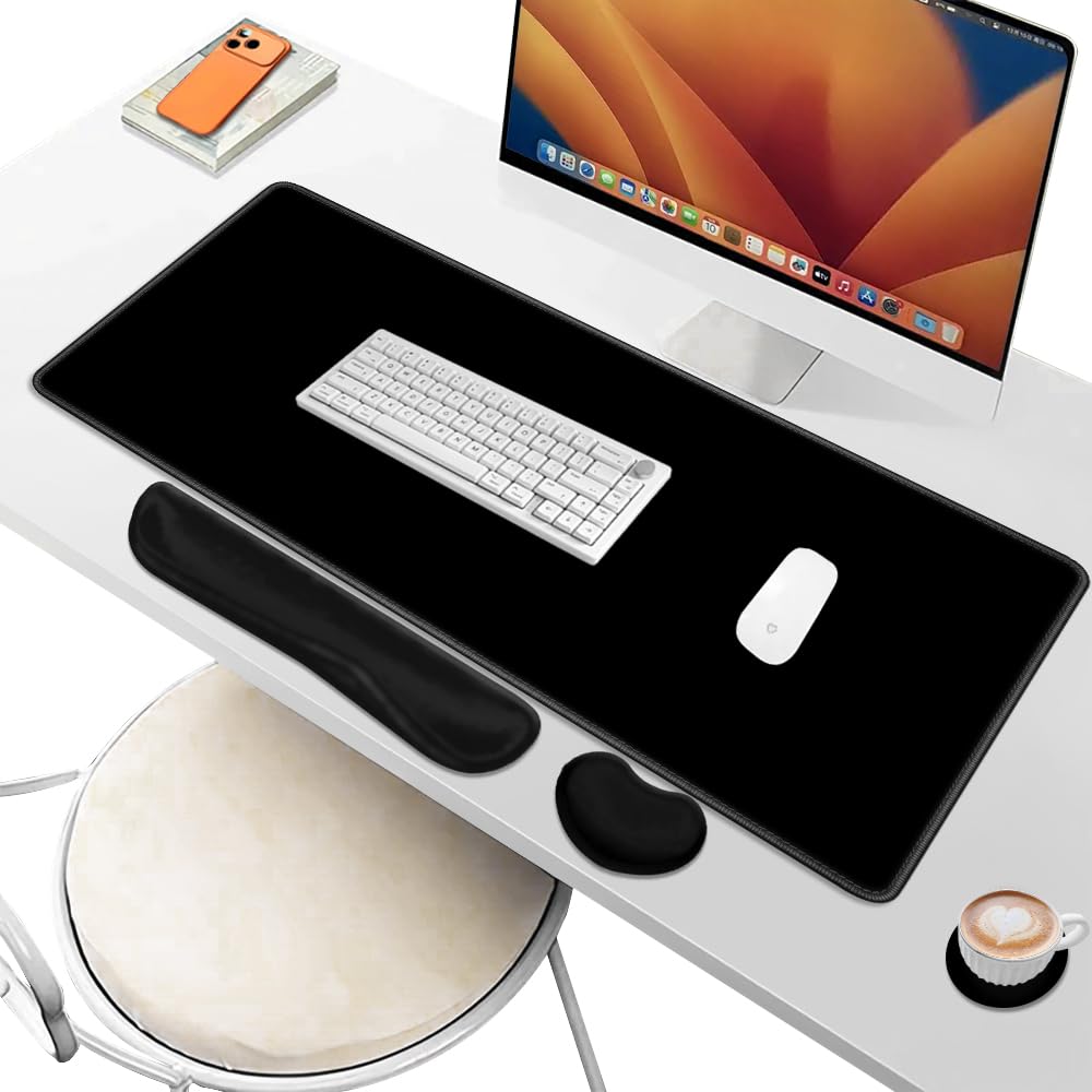 Desk Pad and Keyboard Wrist Rest, Large Mouse Pad + Keyboard Pad+Mouse Wrist Support, Non-Slip Desk