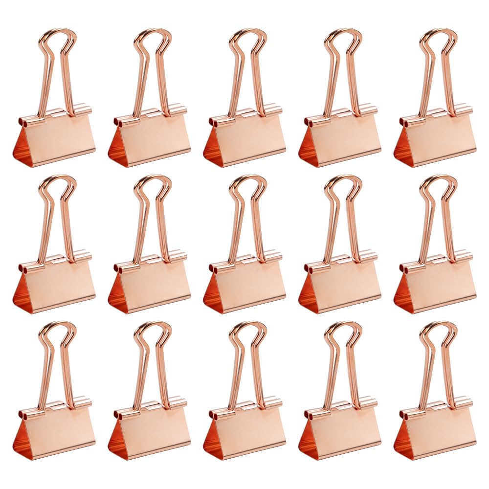 JAM PAPER Colorful Binder Clips - Medium - 1 1/4 Inch (32 mm) - Rose Gold Binderclips - 15/Pack