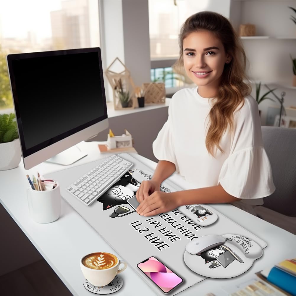 LIMKRIAN Cat Ergonomic Mouse Pad with Wrist Rest Desk Mat Sets Accessories