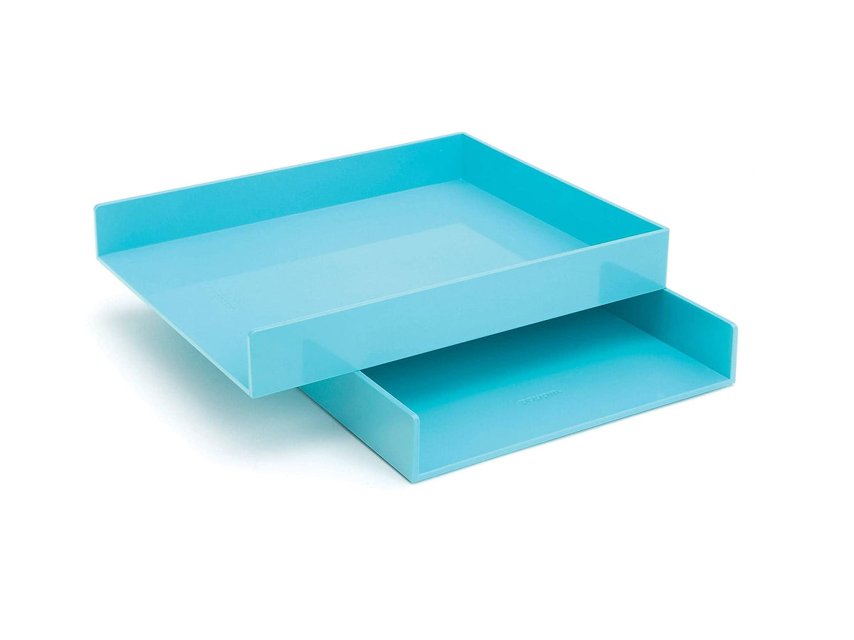 Poppin Stackable Letter Tray (2 Pack) - Modular Lacquer Desk Trays for Office Organization