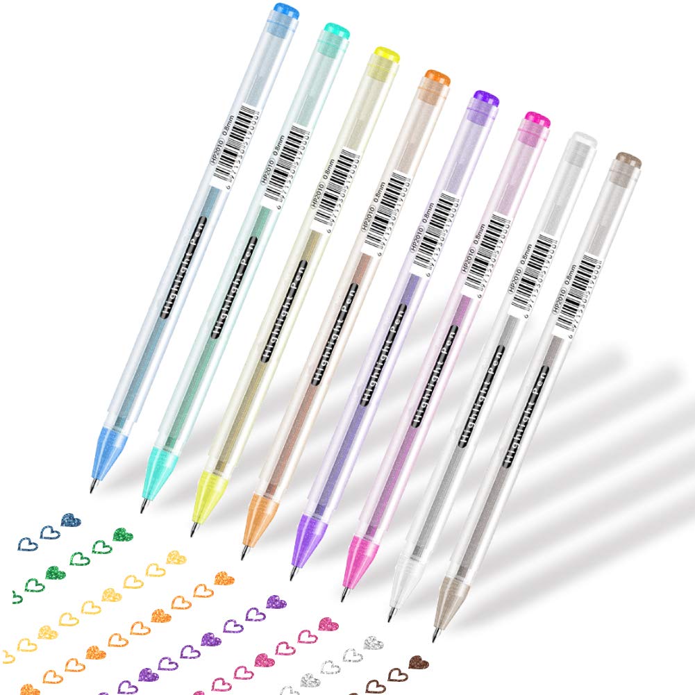 Premium Glitter Gel Pens, 0.8mm Medium Point Glitter Markers, Colorful Pen for Bullet Journal