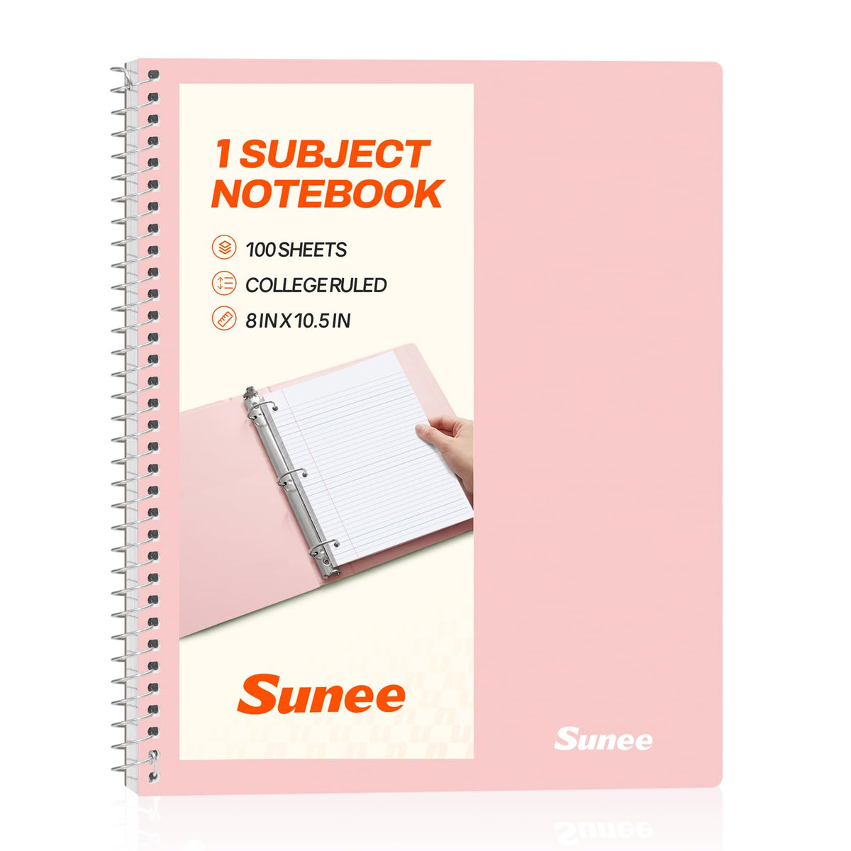SUNEE Spiral Notebook, 1-Subject, College Ruled Paper, 8" x 10-1/2", 100 Sheets per Notebook