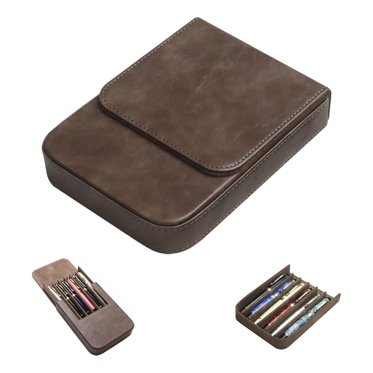 MIVLXLX 6 Slot Fountain Pen Case, Handmade Magnetic,Christmas Gift (gray)