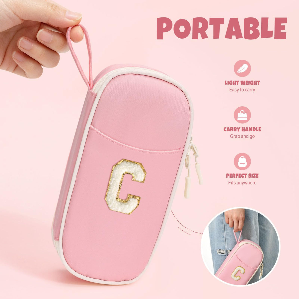 SUNEE Cute Pencil Case, Kawaii Big Capacity Pencil Pouch, Personalized Initial Pencil Bag with