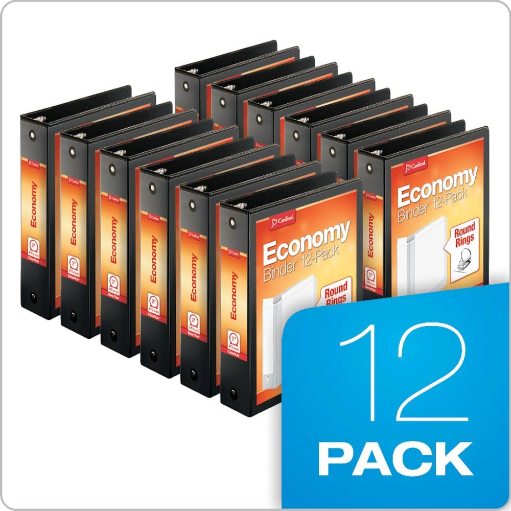 Cardinal Economy 3-Ring Binders, 2", Round Rings, Holds 475 Sheets, ClearVue Presentation View