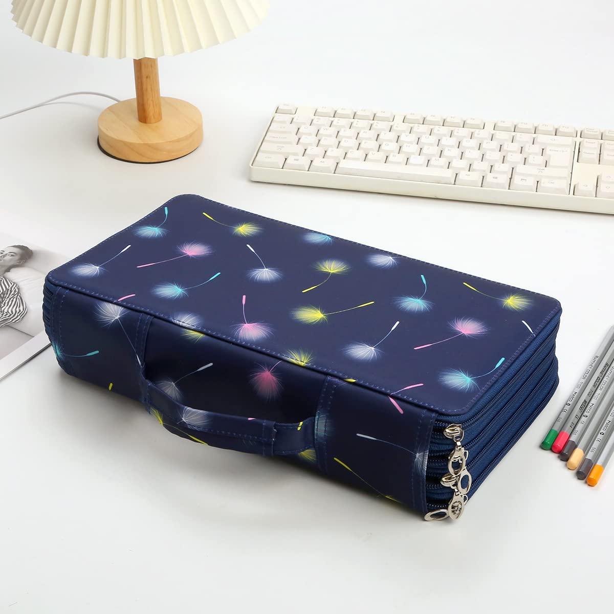 Lbxgap 300 Slots Pencil Case 4-Layer Zipped Holder w/Handle